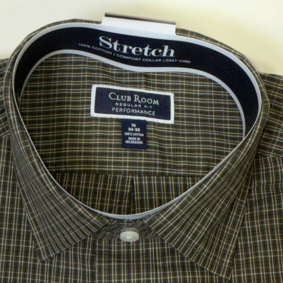 Club Room Men's Nano Check Dress Shirt, Olive/khaki 16 34-35 $60 - Picture 5 of 5